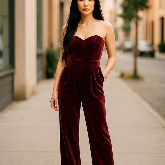 Express Pants - RED EXPRESS STRAPLESS VELVET PANT SUIT SIZE 00